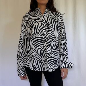Chaps Black and White Zebra Print Button Down Shirt
